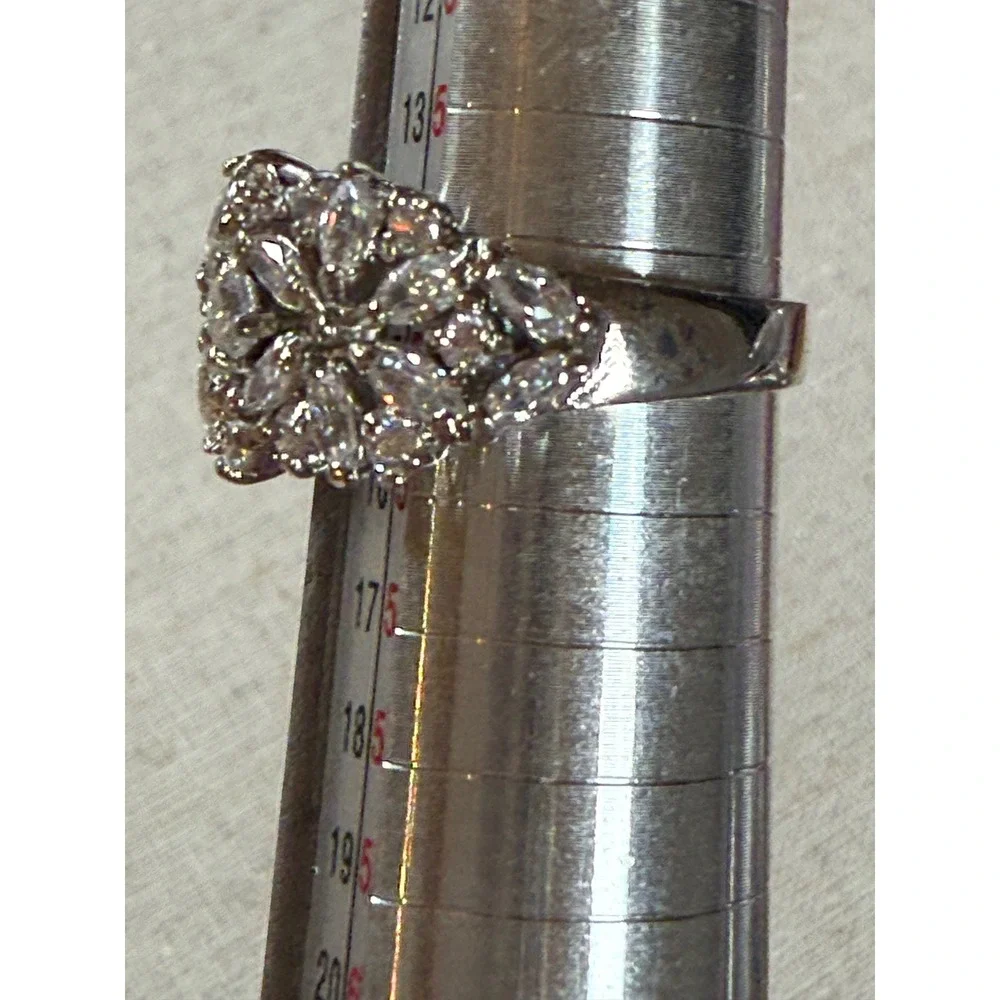 Silver Tone Marquise Cluster Cubic Zirconia Cocktail Ring Size 7